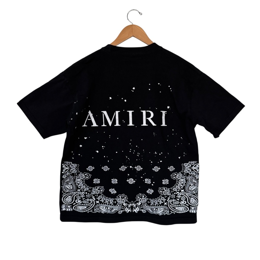 Amiri Bandana Print Men's T Shirt Black Graphic Tee Size L Casual Streetwear - Picture 2 of 7